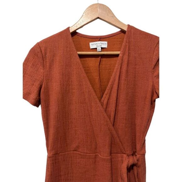 Madewell Texture & Thread Short Sleeve V-Neck Side Tie Wrap Dress Brown Size XS - Picture 3 of 12